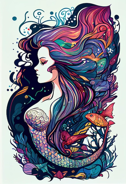 Mermaid Portrait home decor shirt print downloadable artistic design