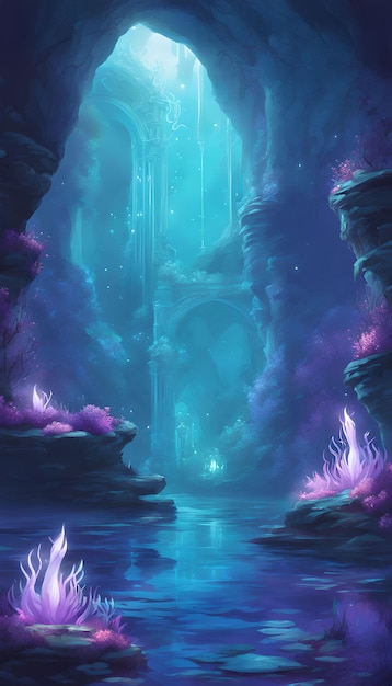 Mermaid's hidden grotto landscape wallpaper