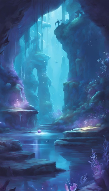 Mermaid's Hidden Grotto Landscape Wallpaper