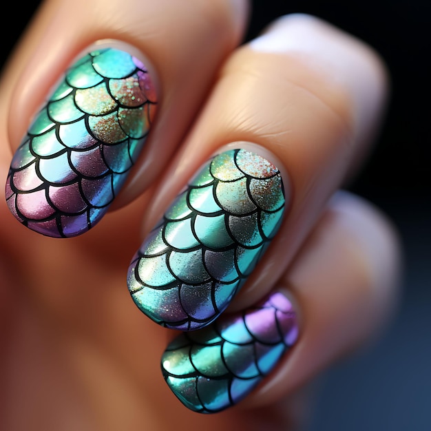 Mermaid Scales Nails Design Iridescent Colors Underwater Cam Concept Idea Creative Art Photoshoot