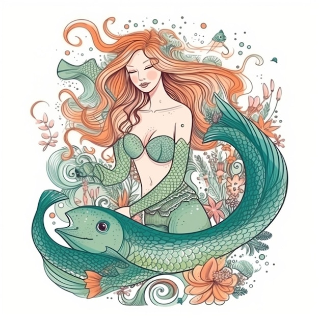 Mermaid in sea illustration 1