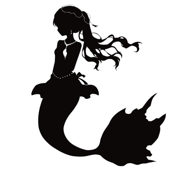 Foto silhouette di sirena con i capelli lunghi e perle sulla coda generativa ai