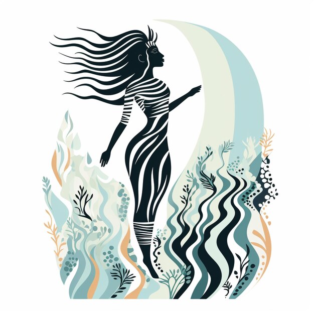 Photo mermaid swimming has zebra stripes on her tail ai generated art