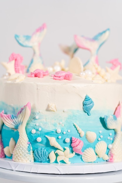 Mermaid themed 3 layer vanilla cake