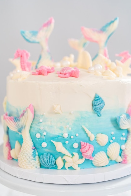 Mermaid themed layer vanilla cake