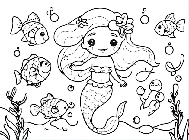 Photo mermaid in the water coloring page