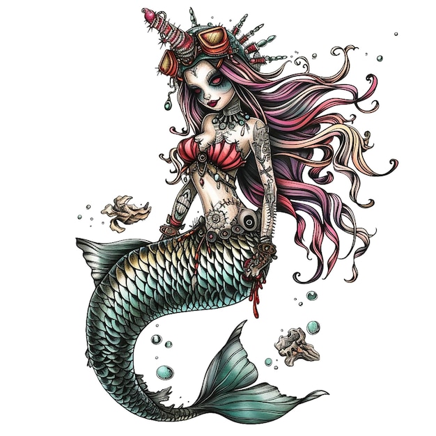 Mermaid with a crown and a fish tail