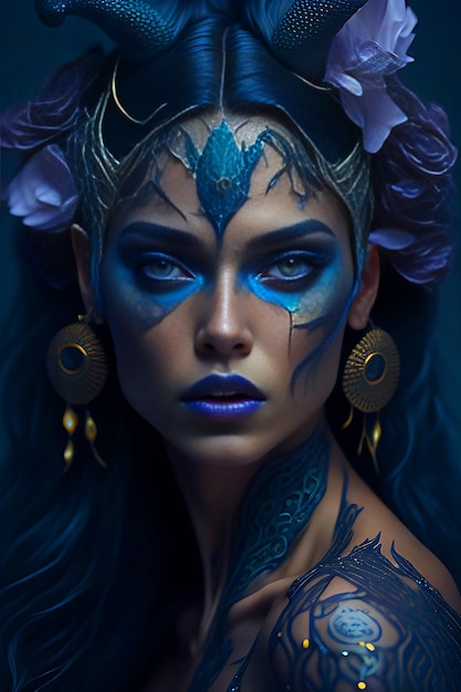 Mermaid with intricate makeup