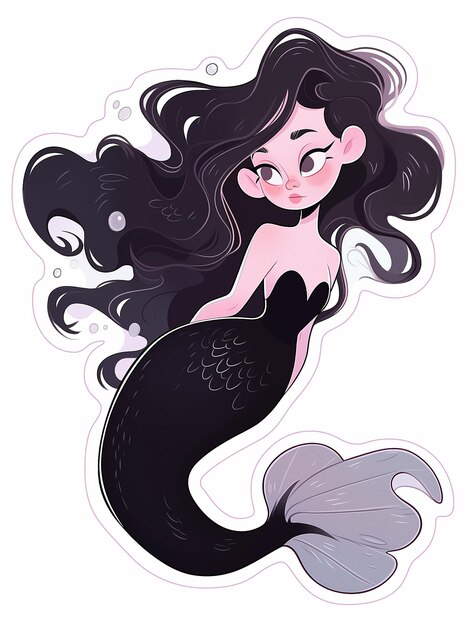 mermaid with long black hair and a pink dress generative ai