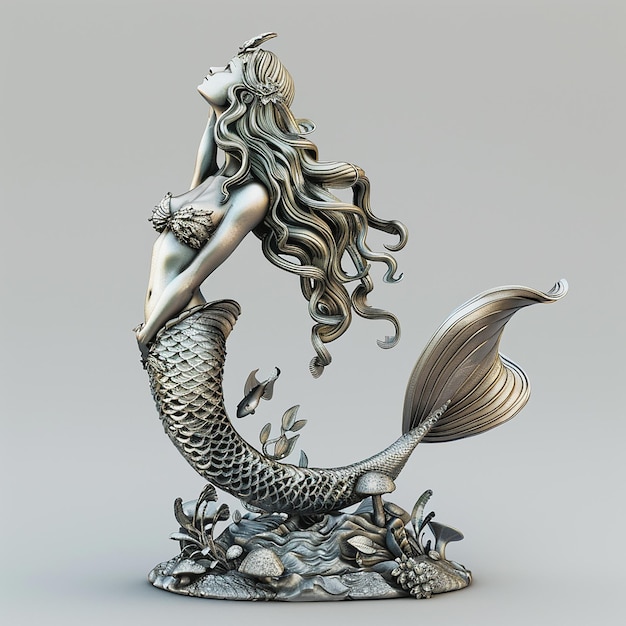 a mermaid with long hair is sitting on a rock
