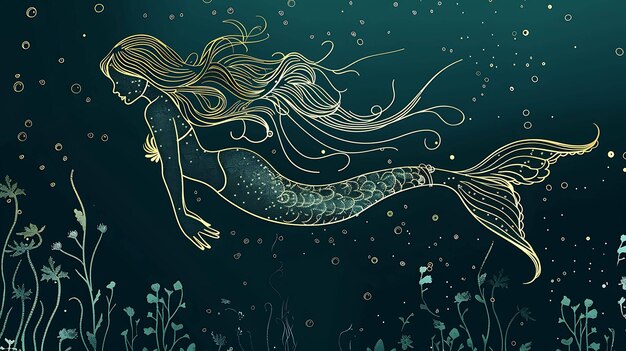 a mermaid with long hair is swimming in the sea