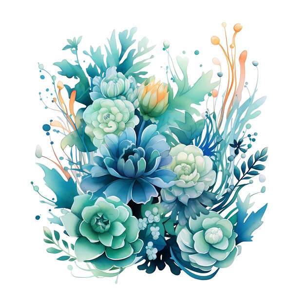 Mermaids Cove Seaweed Like Plants and Coral Flowers Sandy Al Cozy Watercolor Of Nature Decorative