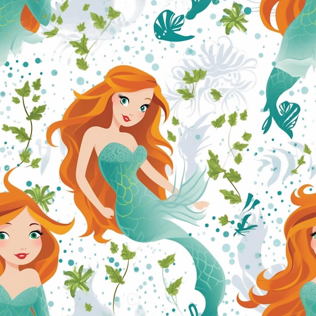 mermaids and sea creatures in a seamless pattern generative ai