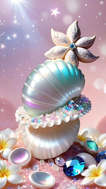 Mermaids treasure seashells and gems