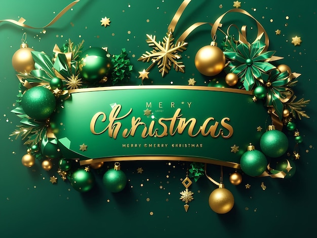 Merry charismas text Luxury and elegant green gradient horizontal banner template design with snowf