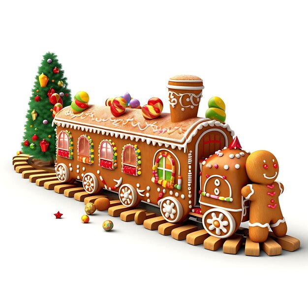 Photo merry christmas 3d cgingerbread house christmas cookies and candy isolated 3d vector illustration