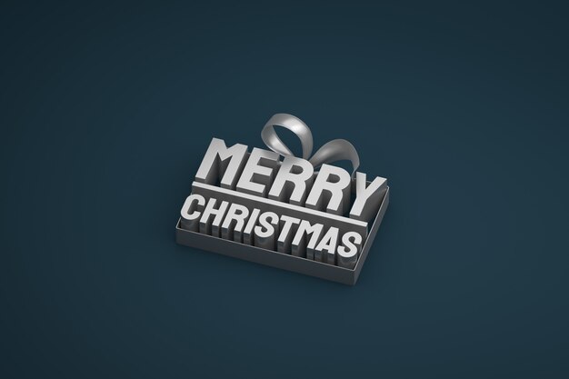 Merry christmas 3d design with bow and ribbon on dark background