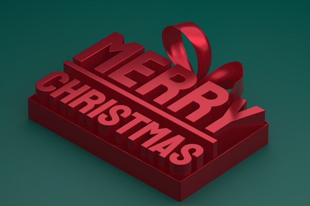 Merry christmas 3d design with bow and ribbon on green background