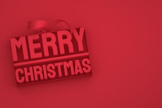 Merry christmas 3d design with bow and ribbon on red background