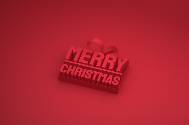 Merry christmas 3d design with bow and ribbon on red background