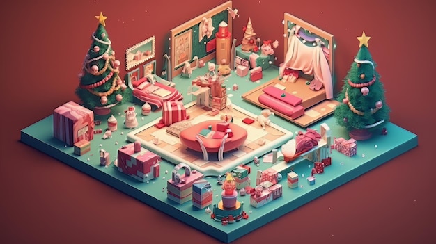 メリー クリスマス 3 D アイソメ図