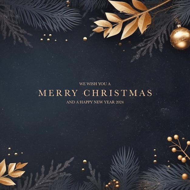 Merry Christmas Background with Elegant Golden Christmas Leaves in Indigo style