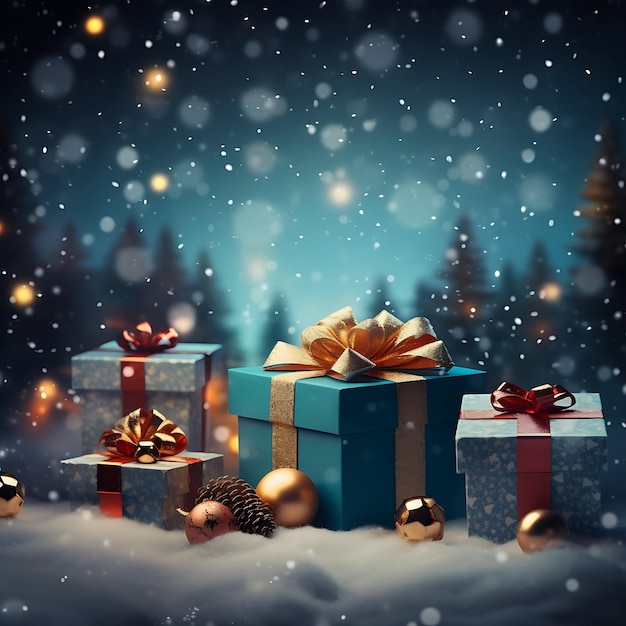 Merry Christmas background with gift box and snow