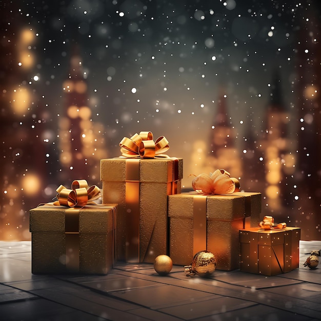 Merry Christmas background with gift box and snow