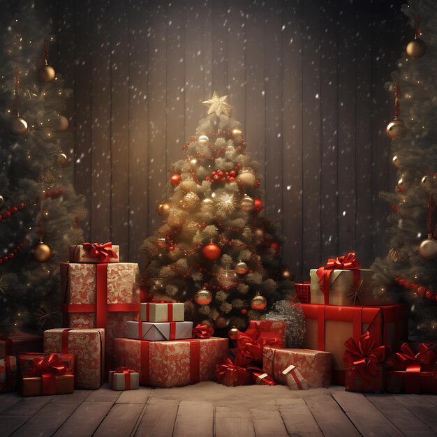 Merry Christmas background with gift box and snow