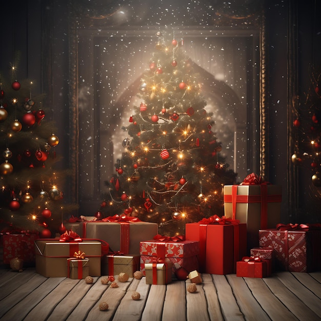 Merry Christmas background with gift box and snow