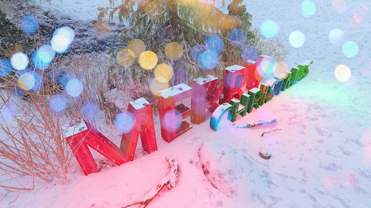 Photo 松の木と雪でメリー クリスマスの背景。イラスト 3d レンダリング