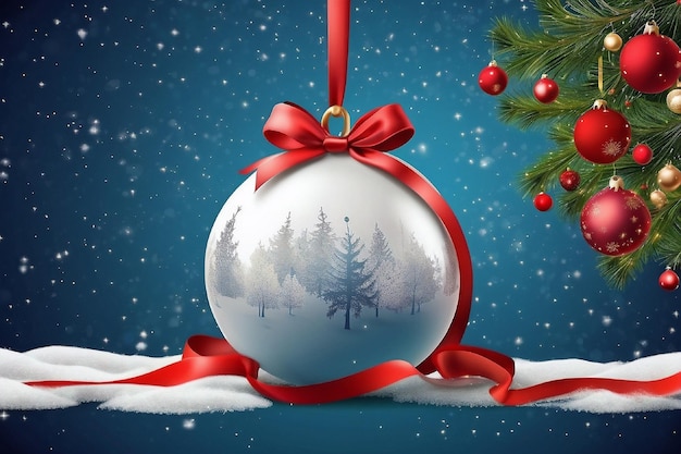 Merry Christmas background with realistic presents and ornaments blue and gold balls