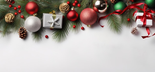 Merry Christmas banner with blank space for text top view