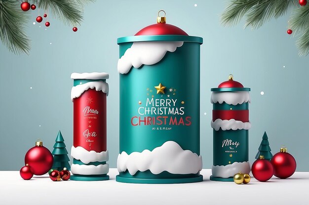 Merry christmas banner with product display cylindrical shape