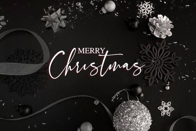 Merry christmas banner with silver decorations