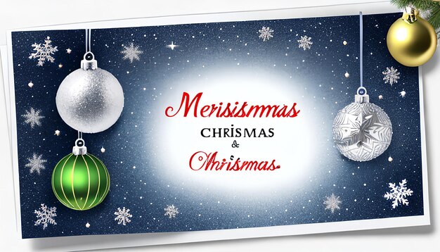 Photo merry christmas best card with silver disco ornaments new year beautifull card