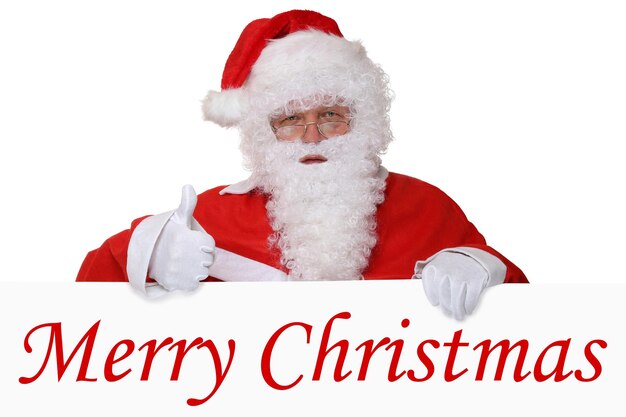 Merry Christmas card with Santa Claus showing thumbs up