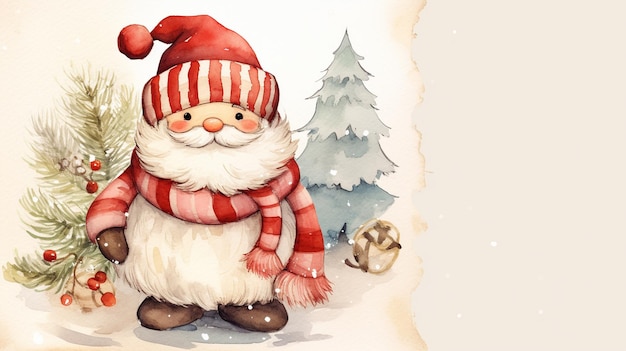 Cartella di buon natale con babbo natale e illustrazione ad acquerello