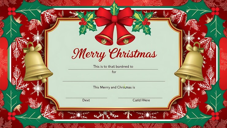 Photo merry christmas certificate festive template for holiday recognition and celebration