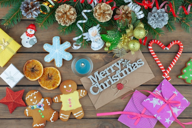 Merry Christmas concept with gifts and Christmas decorations