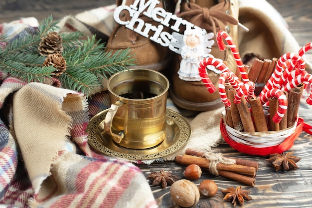 Merry Christmas concept with gifts and Christmas decorations