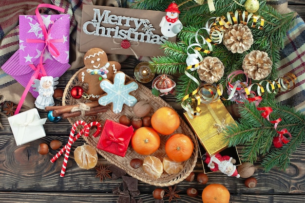 Merry Christmas concept with gifts and Christmas decorations