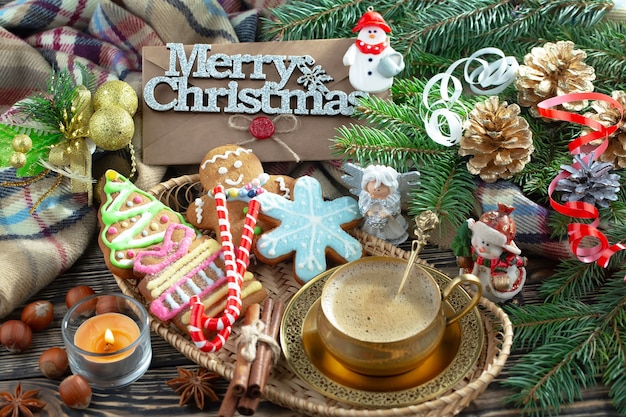 ギフトとクリスマスの装飾とメリークリスマスのコンセプト