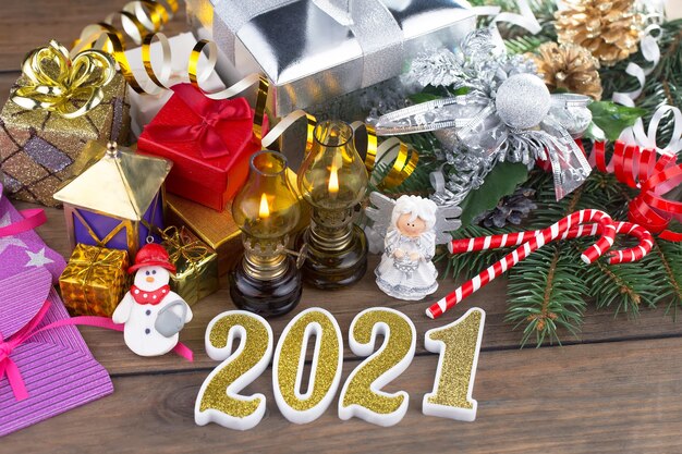 Merry Christmas concept with gifts and Christmas decorations