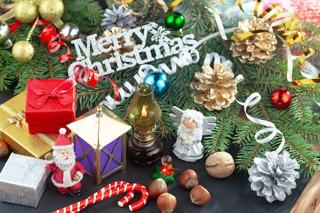 Merry Christmas concept with gifts and Christmas decorations