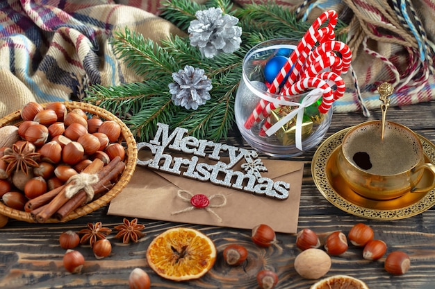 Merry Christmas concept with gifts and Christmas decorations