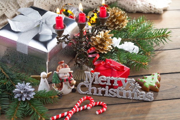 Merry Christmas concept with gifts and Christmas decorations