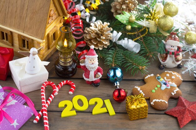 Merry Christmas concept with gifts and Christmas decorations