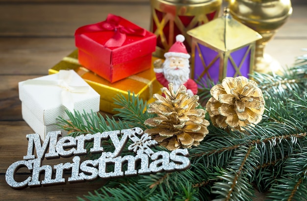 Merry Christmas concept with gifts and Christmas decorations