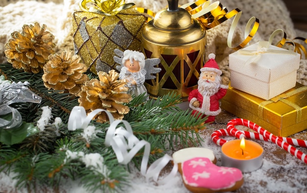Merry Christmas concept with gifts and Christmas decorations